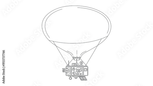 Scientific Exploration: A meticulously drawn schematic of a high-altitude research balloon, poised for scientific investigation and data collection, representing advancement and discovery.
