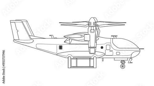 Aircraft Blueprint: A detailed technical illustration showcases a cutting-edge aircraft, highlighting its advanced design and functionality.