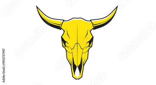 Golden Bull Skull Icon, Western Style, Isolated on White Background