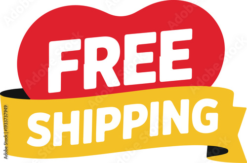 Eye-catching free shipping badge with a vibrant red heart and bright yellow banner, perfect for e-commerce promotions and sales