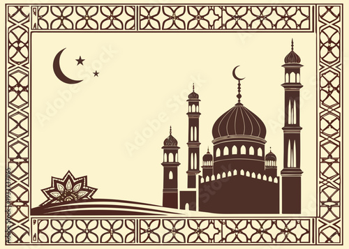 A serene mosque under the moonlight with intricate architectural details isolated on transparent background, isolated on white background, Vector