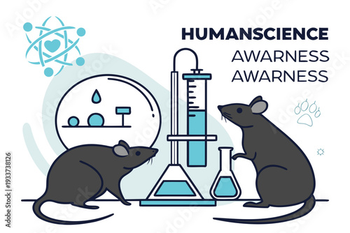 Humane Science Award Concept with Rat and Laboratory Equipment Illustration