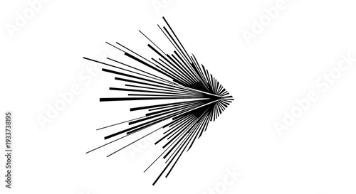 Abstract Black Lines Bursting Outward from a Central Point on White Background