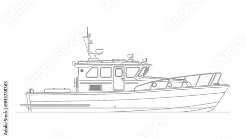 Detailed Boat Design: A detailed illustration of a robust boat, showcasing its structure and design. Perfect for nautical enthusiasts and design professionals.