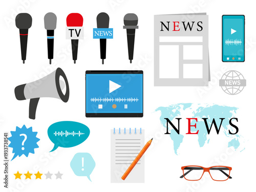 News in social media. Share the latest or hot news live, livestream. Breaking news. Vector decoration elements.