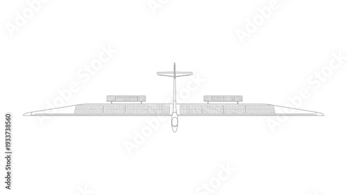 Drone view: A top-down perspective showcases a modern unmanned aerial vehicle (UAV), poised in stillness, presenting its sleek form and advanced design.