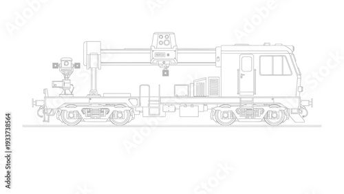 Railroad Maintenance Vehicle: A meticulously rendered outline of a railroad maintenance vehicle, designed for precision track inspection and repair.