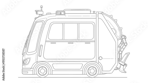 Self-Driving Garbage Truck: A detailed illustration showcases a futuristic, autonomous garbage truck, symbolizing innovation in urban waste management.