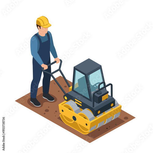 Man Operating Road Roller Machine.