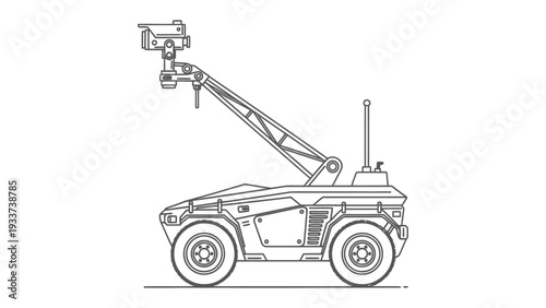 Robotic Surveillance Vehicle: A technologically advanced, detailed illustration of a robotic surveillance vehicle, showcasing its sophisticated design and capabilities.