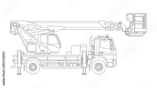 Aerial Work Platform: Detailed illustration of an aerial work platform, showcasing its extended arm and operational features, essential for industrial applications.