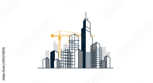 Modern City Skyline with Construction Crane.
