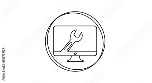 Computer Repair Icon: Wrench on Monitor Screen