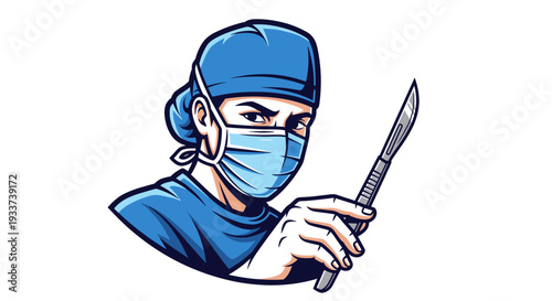 Surgeon Holding Scalpel in Gloved Hand.