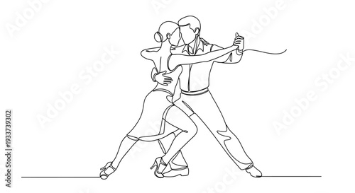 Couple dancing tango, continuous line art, elegant movement