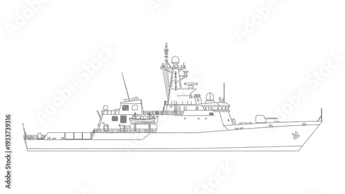 Naval Vessel Blueprint: A detailed technical illustration of a naval vessel, showcasing its intricate design and operational features, a testament to maritime engineering.