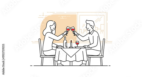 Couple Toasting Wine During Romantic Dinner Date in Restaurant