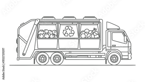 Recycling Truck: A detailed illustration captures a recycling truck, highlighting its role in waste management and environmental sustainability.