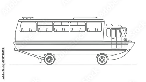 Amphibious Vehicle Silhouette: A streamlined amphibious vehicle, designed for both land and water travel, is presented in a clean, minimalist silhouette against a transparent background.