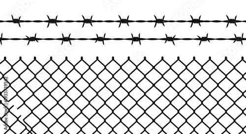 Barbed Wire and Chain Link Fence Border