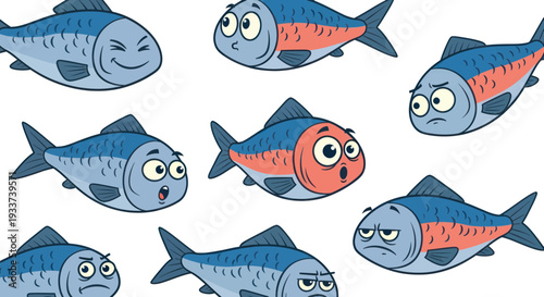Cartoon Fish Characters with Different Emotions and Expressions