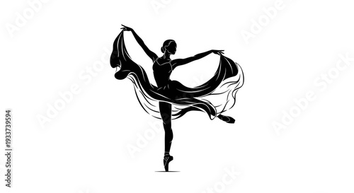 Elegant Silhouette of a Ballerina Dancing with Flowing Fabric