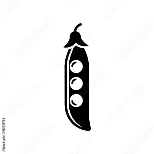 Minimalist black pea pod vector illustration with three peas, clean lines, and flat design ideal for food, nature, and organic themes.