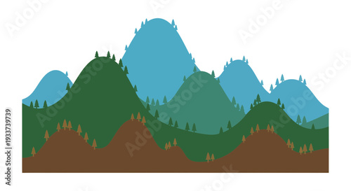 Mountain landscape illustration, vector style graphic, nature scene for design, travel and tourism.