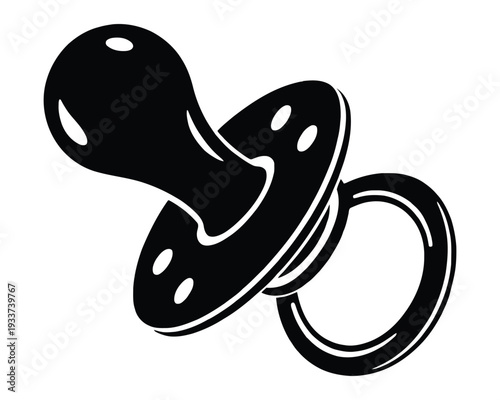 Baby silhouette Black and white simple pacifier with circular handle and symmetrical nipple soother dummy