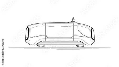  Futuristic Urban Transit: A sleek, modern transit vehicle, rendered in precise lines, suggests an eco-conscious mode of travel in an urban environment.