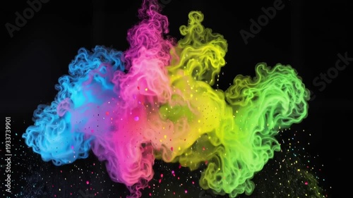 Colorful powder explodes in air.
