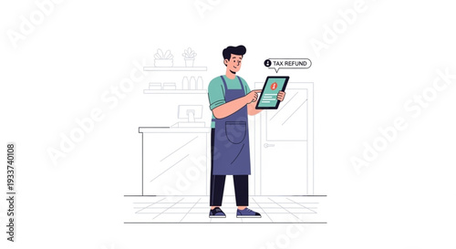 Retail Store Owner Managing Business Finance and Tax Refund Using Tablet
