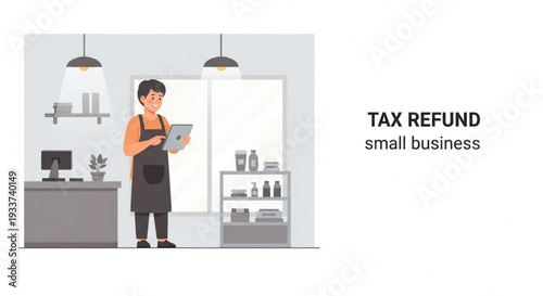 Digital Tax Return Notification for SME Business Owner in Shop Interior