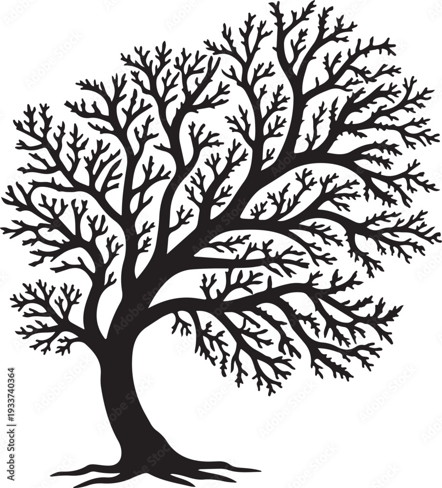 Obraz premium Black Silhouette of a Tree with Bare Branches on a White Background