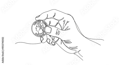 Hand holding a coin, illustration sketch