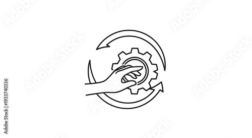 Hand turning gear with circular arrows, concept of process, workflow, and innovation
