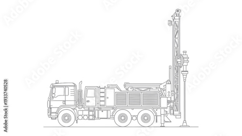 Detailed Drilling Rig: A technical illustration captures a detailed side view of a robust drilling rig, showcasing its intricate mechanisms.