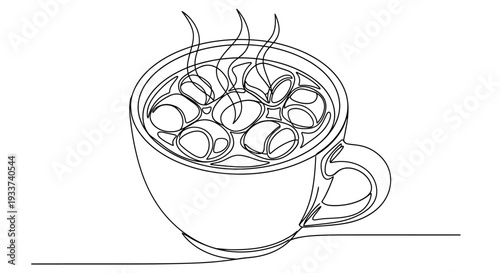 Hot Coffee with Marshmallows Line Art Drawing