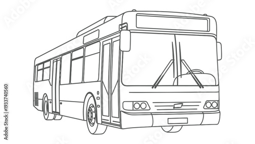 Modern City Bus: A sleek, detailed outline of a modern city bus, perfect for illustrating urban transportation. 
