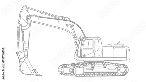Construction Machine Silhouette: Detailed illustration of an excavator, poised and ready for operation, symbolizing construction, industry, and progress.