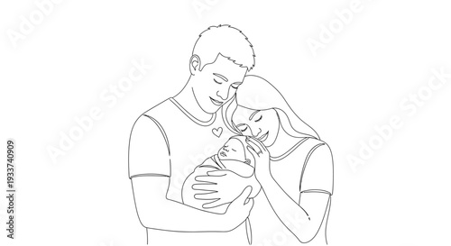 Loving Family Portrait: Parents Cradling Newborn Baby with Affection
