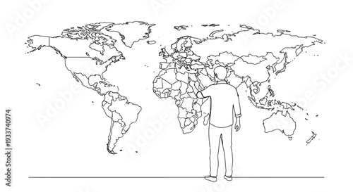 Man pointing at world map, global business, travel planning, exploration concept
