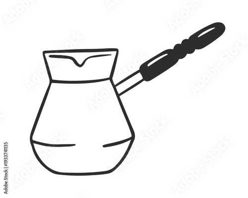 Cezve. Device for coffee brewing method. Vector hand-drawn illustration in doodle style. Line art style