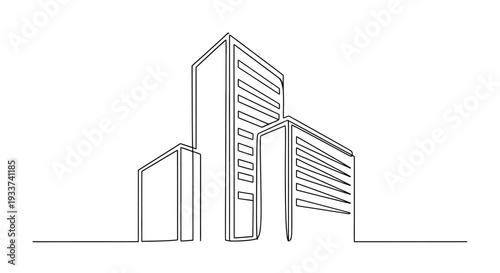 Minimalist building outline drawing, modern architecture, continuous line art style