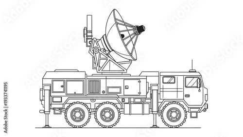 Radar Installation: A detailed outline of a mobile radar installation, showcasing its intricate design and advanced technological features.