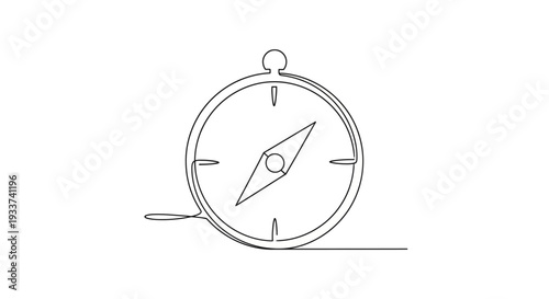 Minimalist compass line art icon, navigation tool, directional symbol, vintage style