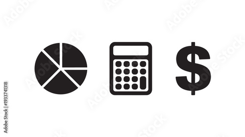 Vector Illustration Of Pie Chart, Calculator, And Dollar Sign For Financial Analysis And Budget Planning