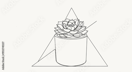 Minimalist Geometric Succulent Plant in Pot Line Art Illustration