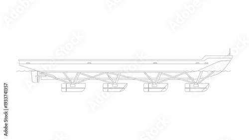 Innovative Vessel in the water: A sleek, modern vessel glides through the water, its unique design highlighting an impressive feat of engineering and transport innovation.