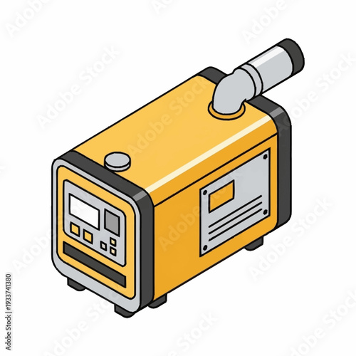 Illustration of a yellow industrial air purifier with control panel and vent.